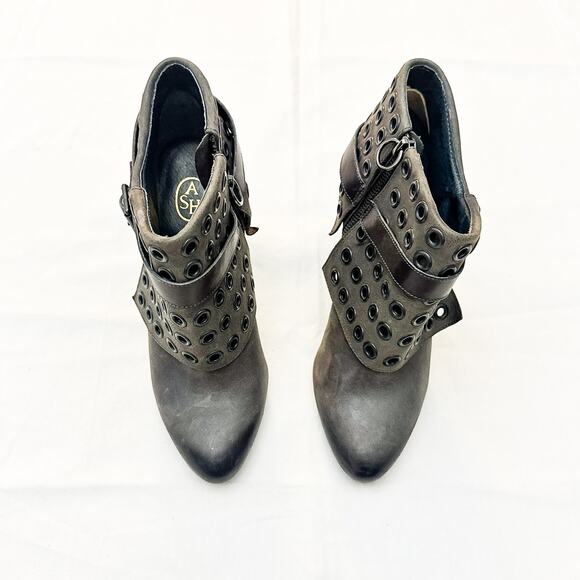 ASH Iona Cone Round Toe Leather Eyelet Accent Gray Brown Bootie Size 38 - Picture 1 of 7